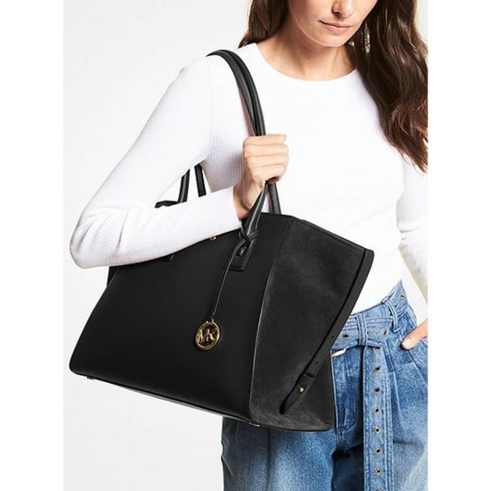 MICHAEL MICHAEL KORS Avril Extra-Large Leather Top-Zip Tote Bag black gold - Picture 3 of 12